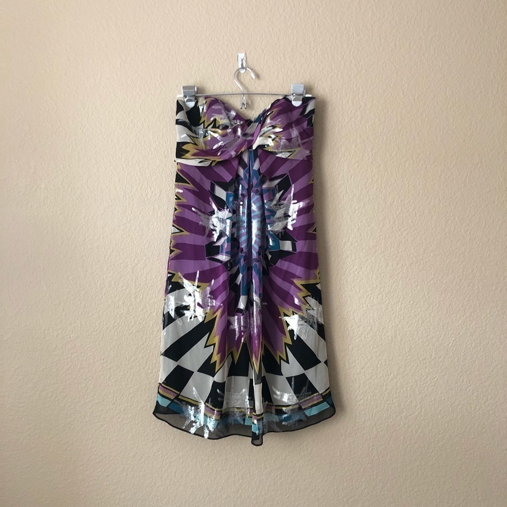 Nicole miller geometric silk blend strapless dress